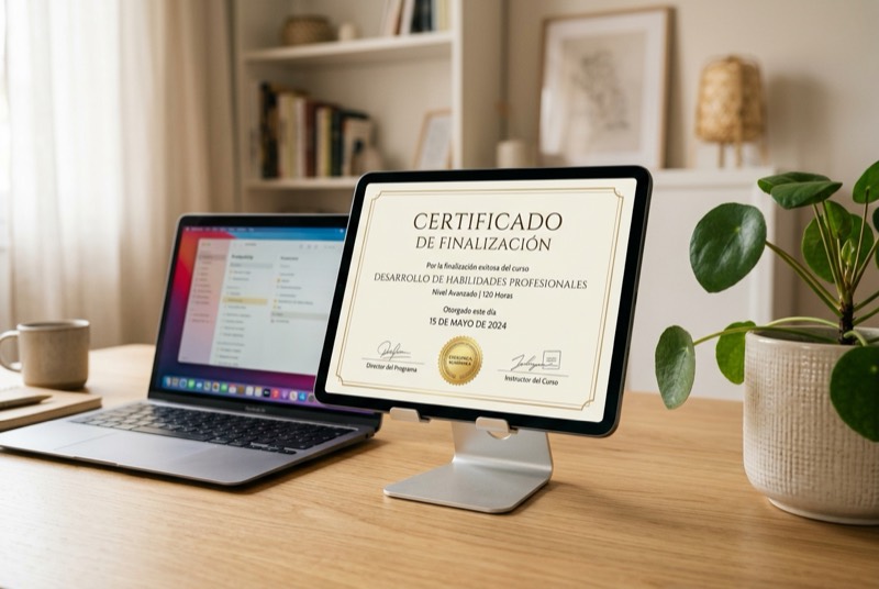Ejemplo del certificado digital de finalización que recibirás